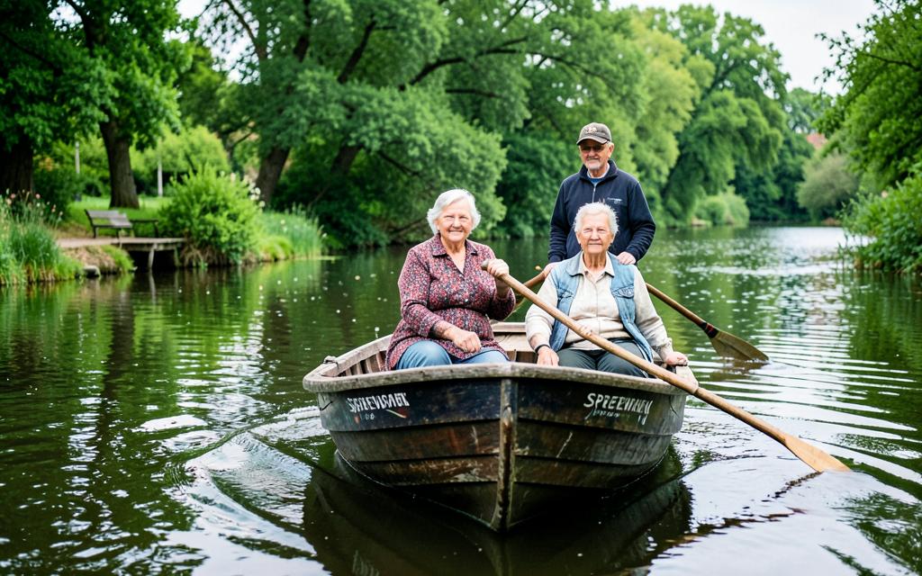Seniorinnen und Senioren bei einer Kahnfahrt im Spreewald